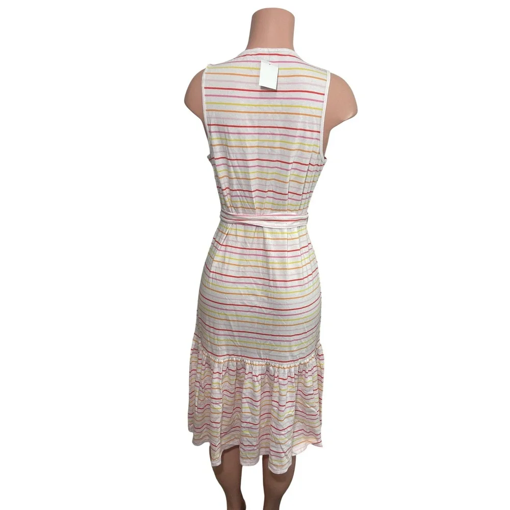 NWT J. Crew Striped Knit Tie-Waist Midi Dress White Pink Orange Medium ‎ BF879